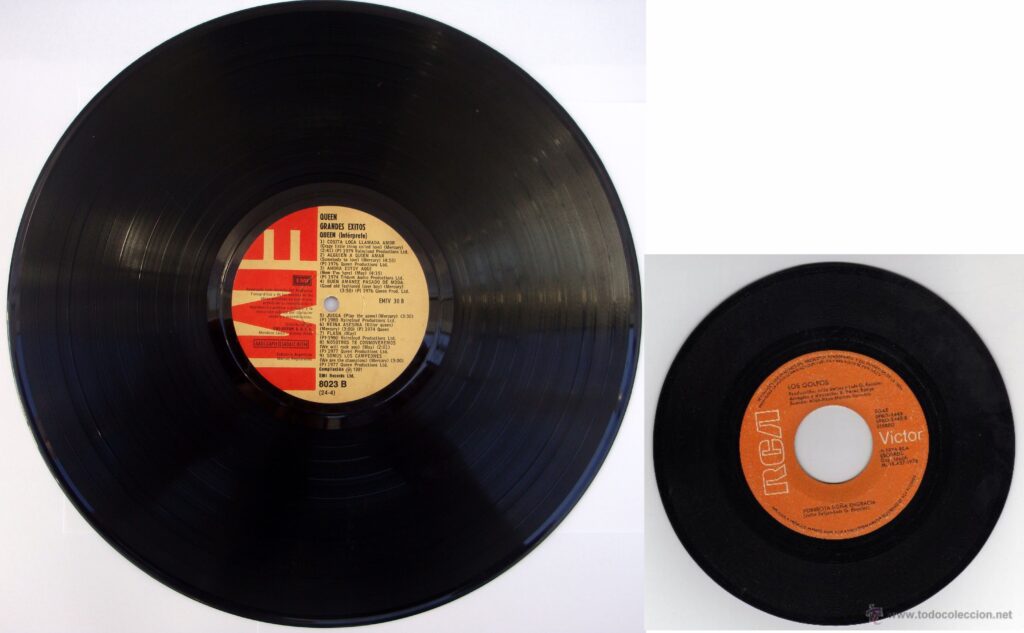 Los discos LP´s y el formato de 45 rpm que dio lugar al nacimiento del famoso “single” o sencillo promocional del disco LP.